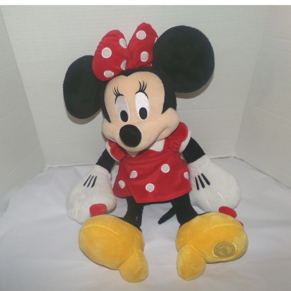 Disney Store Minnie Mouse Plush Red Polka Dot Dress Stuffed Animal Toy 18 Inch